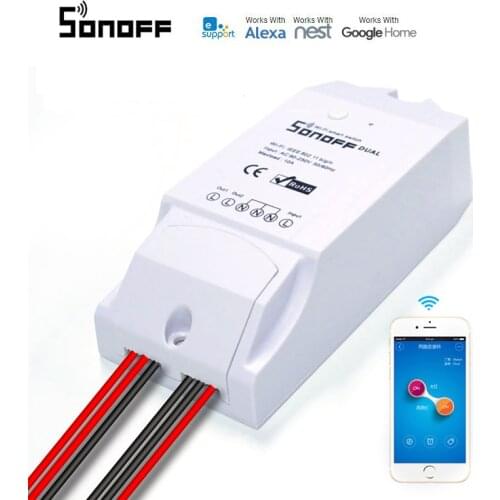 Sonoff Dual R2 Smart WiFi DIY Switch 2 Channels For eWelink APP Voice Control Automation Work With Alexa Google Home Assistant