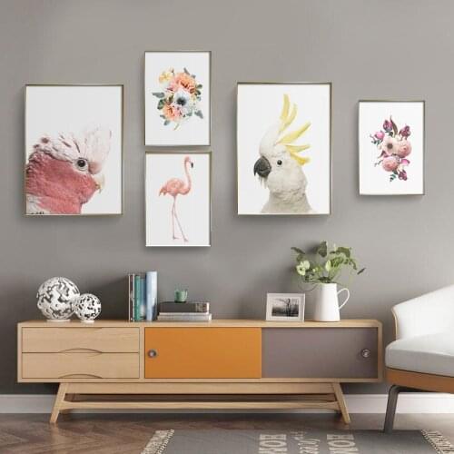 Flamingo Parrot Wall Art Canvas Painting Colorful Flower Posters And Prints Animal Wall Pictures For Living Room Cuadros Decor