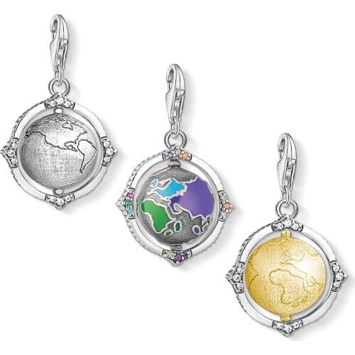 Vintage Rotating Globe Earth Colourful Charm 2021 Brand New Fine Women Men Jewelry 925 Sterling Silver Pendant Fit Bracelet