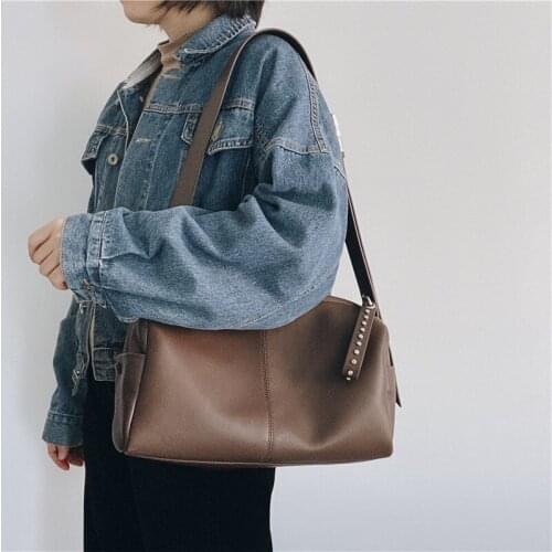 Cowhide Women Totes Bag Simple Casual Genuine Leather Women Shoulder Bag Large Capacity Lady Leather Handbag Armpit Bag