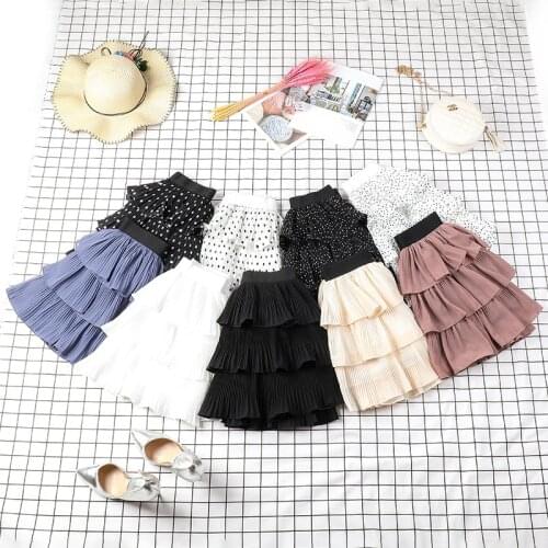 WOMENS Skirt Black Polkadot Cake Joint Chiffon Skirt Summer Tulle Elastic High Waist Mesh Tutu Skirt Pleated korean skirt