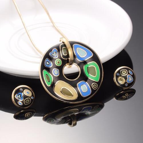 R&X Necklace/Earrings Trendy S22101 Sieraden Sets Women Anniversary Engagement Necklace Set Gift Stainless Steel Enamel Jewelry