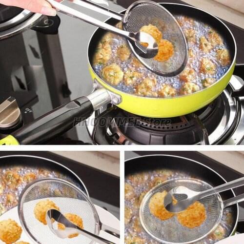 1PC 28*10cm Stainless Steel Food Tong Strainer Kitchen Filter Mesh Spoon Fried Food Oil Strainer Clip Filter Spoon High Quality