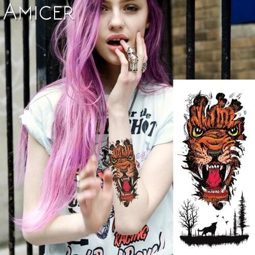1 piece Fantasy Color Horror tiger Hot Large animal Temporary Tattoo Waterproof Tattoo Sticker for women men