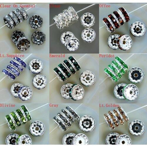 10MM White Blyrt34 Spacer Metal Silver Plated Rondelle Rhinestone Loose Beads For DIY bracelet Jewelry Making