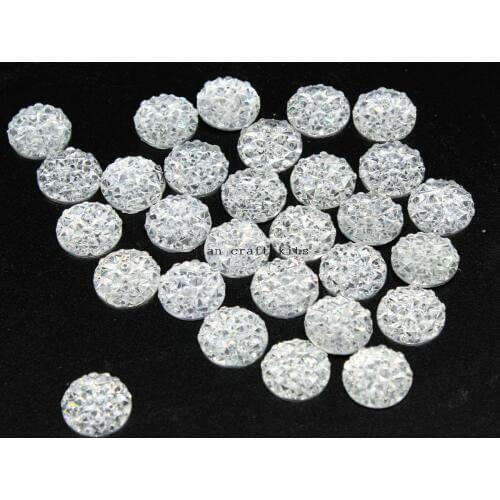 1000pcs 10mm resin drusy cabochons, shiny clear silver iridescent round druzy cabs glitter DIY Decoden Supplies Adornments D25
