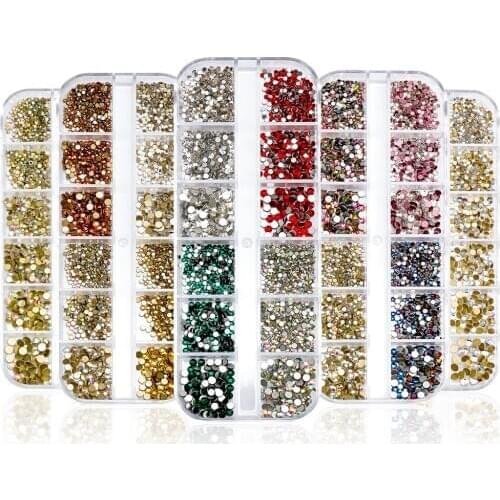 12 Grids/set Crystal Glass Nail Art Rhinestones Multi-size AB Clear Round Flatback Rhinestones DIY Nail Art Jewelry Decorations