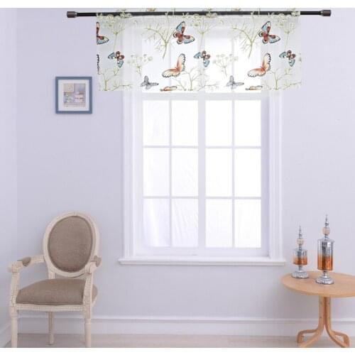 2pcs Flower Printed Willow Branches Butterfly Short Curtain Cafe Half Door Window Treatments Decoration