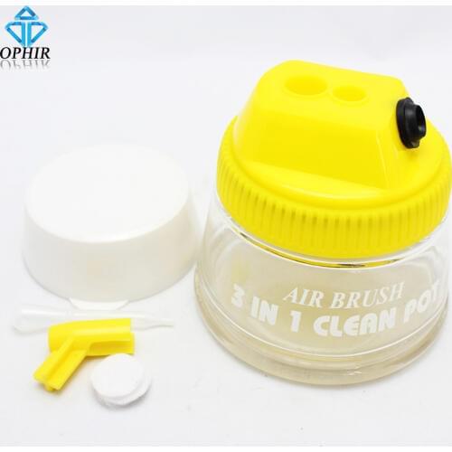 OPHIR 3 in 1 Airbrush Holder Cleaning Pot & Airbrush Stand Glass Container 300ml Airbrush Accessories Jar for Body Paint _AC008