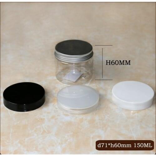 50pc/lot 150ml 180ml 200ml Clear Plastic Cosmetic PET Jar Transparent White Black Plastic lid Aluminum cap Travel Cosmetic Bottl