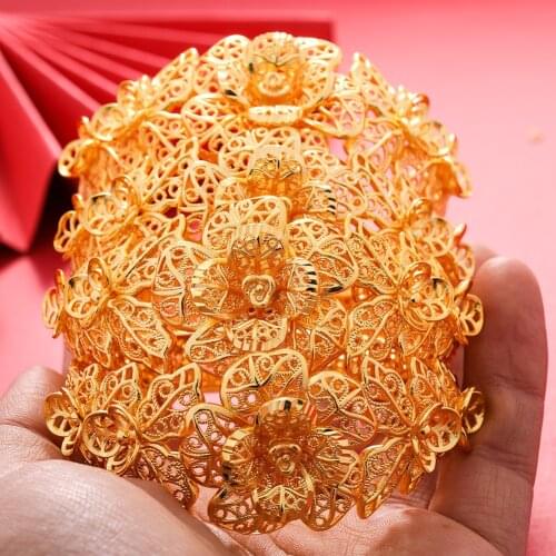 4pcs/Lot Gold Bracelet Women Girls Dubai Gold Color Bangles Jewelry Arab Middle Eastern African Fashion Metal Bangle