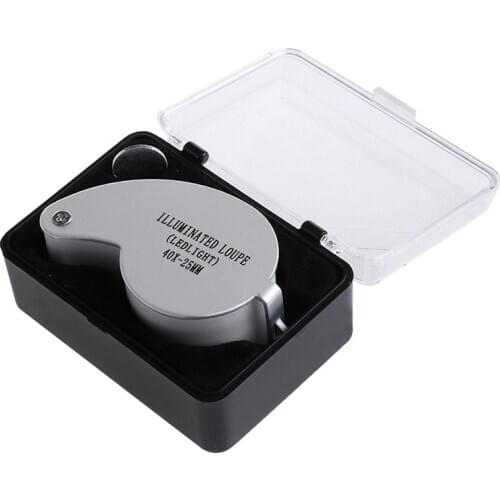 40X Metal Cover Jewellery Loupe Eye Hand Magnifier Glass Lens LED Light 25mm