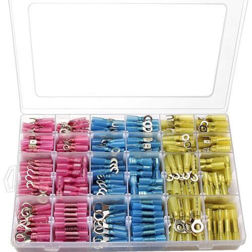 540PCS Waterproof Marine Automotive Crimp Terminals Electrical Insulated Ring Butt Spade Heat Shrink Wire Connector Kit AWG