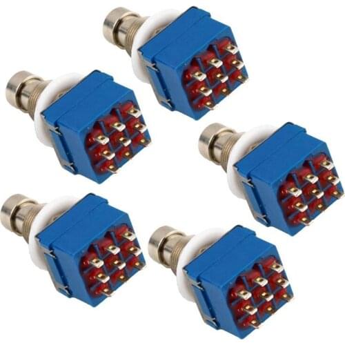 5x 3PDT 9 Pins Box Stomp Guitar Effect Pedal Foot Switch True Bypass Metal Silver+blue
