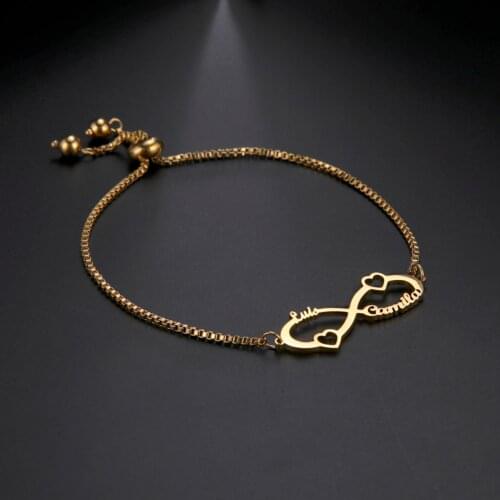 Lemegeton Custom Name Bracelet Kids Women Personalized Infinity Pendant Adjustable Chain Bracelets Stainless Steel Charms