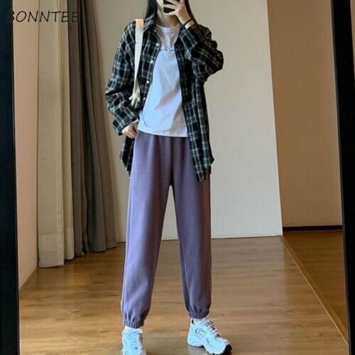 Casual Pants Womens Student Thicker Plus Velvet Solid All-match Loose Feminino Trousers Korean Style Stylish Daily Warm Winter