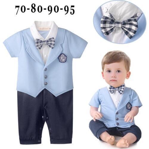 Baby Boys One Piece Romper Little Gentleman Party Suit Birthday Wear Bow Tie