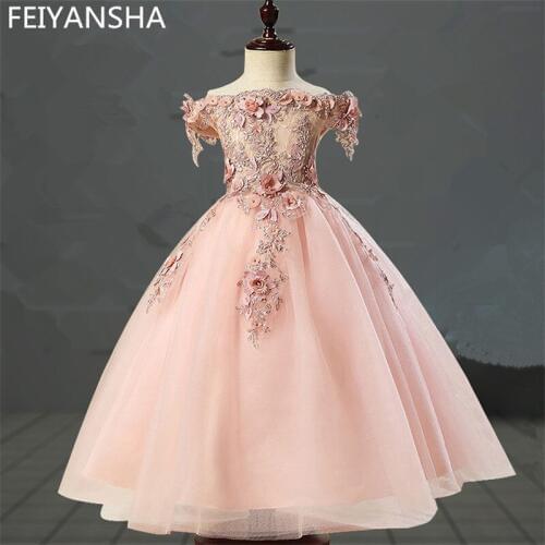 Princess Flower Girl Dresses For Wedding Communion Gown Birthday Party Dress Girl Lace petal Party Long Maxi Banquet party Dres