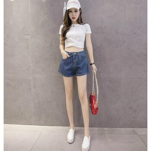 2018 denim shorts female summer new middle waist thin loose women wide leg pants students LQ0128
