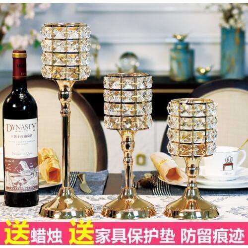 Candlestick European ornaments Scandinavian Metal crystal glass candlestick Feather model room table romantic candlestick