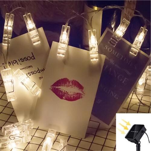 20/30/40/50/60LED Solar String Light Card Picture Photo Clips String Light Waterproof Wedding Party Valentines Day Decoration