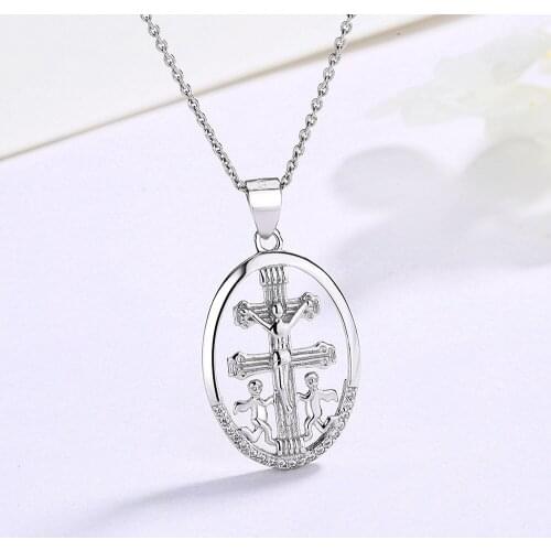 925 Sterling Silver Classic Jesus Necklace Cross Necklace Christian Jewelry Three Size Pendant Necklace