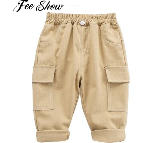 Toddler Boys Summer Spring Clothes Infant Solid Casual Cargo Pants Newborn Baby Boy Soft Cotton Elastic Waistband Overalls