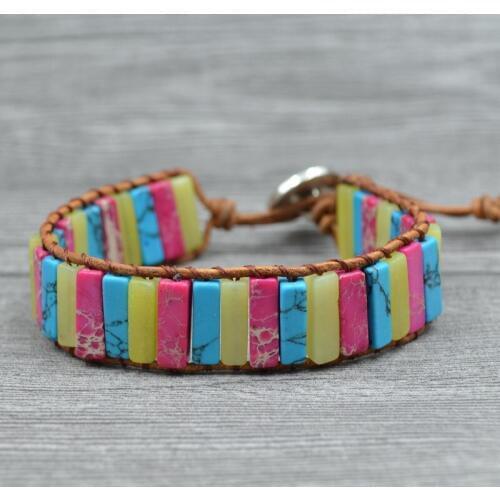 Bohemian Colorful Emperor Stone Hand-Woven Leather Bracelet Creative Ethnic Style Simple Bracelet