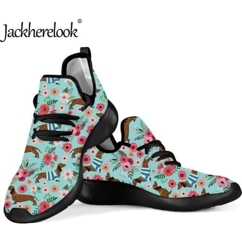 Jackherelook 2020 Ladies Knit Sneakers Dachshund Flower Pattern Mesh Flat Shoes Woman Summer Lightweight Footwear Mujer Pisos