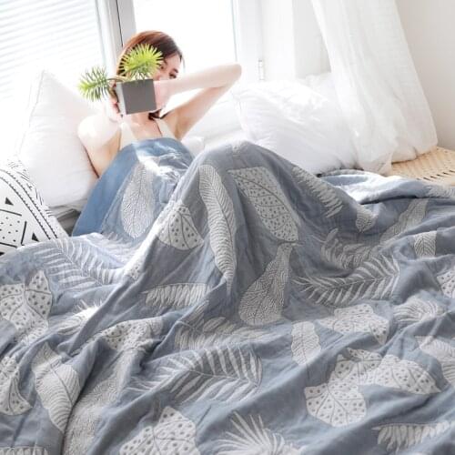 HPUTEXINE Muslin Blanket Bed Leaf Design Sofa Travel Breathable Large Soft Throw Blanket Para 100% Cotton Summer Blanket