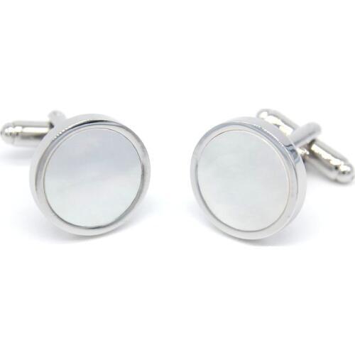 Promotion Mother of Pearl Cufflinks Fashion Silver color Round Design Natural Shell Best Gift For Men CuffLinks Wholesale&retail