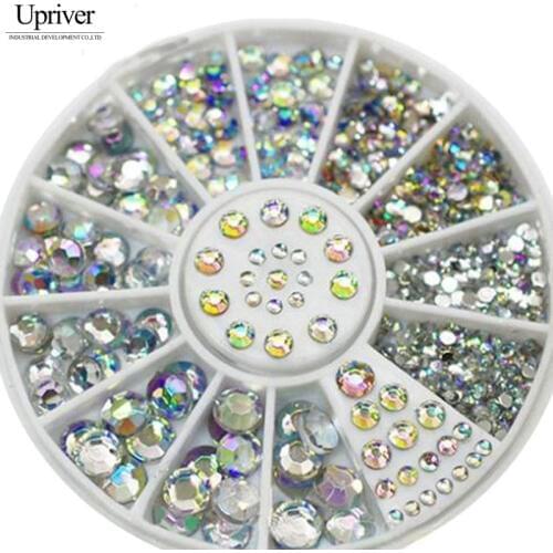 New Hot Sale 5 Sizes White Multicolor Acrylic Nail Art Decoration Glitter Rhinestones 3D Nail Art Wheel