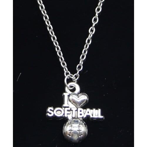 New Fashion Necklace 21x19mm I love softball Pendants Short Long Women Men Colar Gift Jewelry Choker