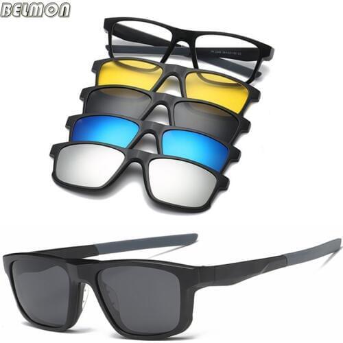 Belmon Spectacle Frame Men Women With 4 Piece Clip On Polarized Sunglasses Magnetic Glasses Male Myopia Computer Optical RS480