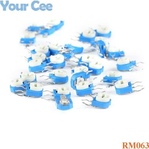 50pcs RM063 Potentiometers Vertical Blue White Adjustable Variable Resistor 100R 200R 500R 1K 2K 5K 10K 20K 100K 200K 500K 1M