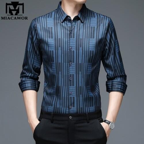 New High Quality Men Shirts Striped Spring Long Sleeve Casual Shirt Silk Cotton Slim Fit Chemise Homme Men Clothing C790