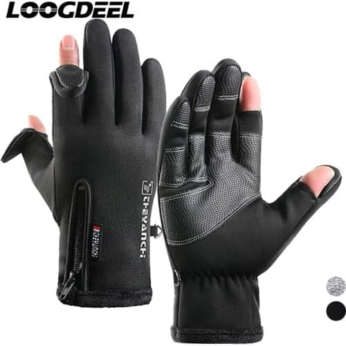 LOOGDEEL Fishing Gloves Exposed Two-finger Touch Screen Non-slip Waterproof Windproof Wrist Elastic Warm Winter Fishing Gloves