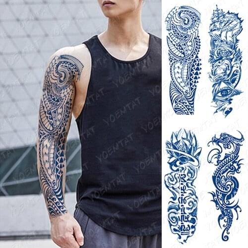 Juice ink Large Arm Sleeve Tattoo lotus lion Waterproof Temporary Tatto Sticker Sailing Compass Body Art Full Fake Tatoo Men