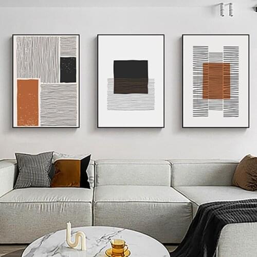 Modern Minimalist Orange Abstract Living Room Home Decoration Line Geometric Frameless Printing Atmosphere Hanging Painting Core