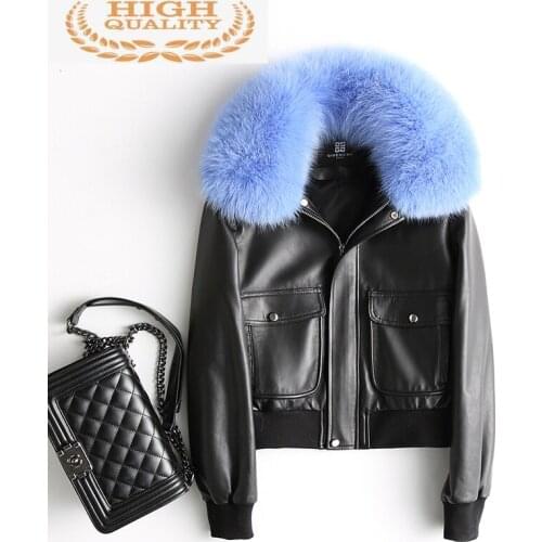 Women Leather Genuine Jacket Winter Coats 100% Sheepskin Coat Female Fox Fur Collar Down Jackets 2021 Chaqueta Mujer