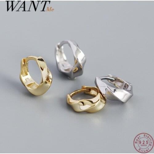 WANTME 925 Sterling Silver Minimalism Glossy Huggies Earrings for Women Bohemian Twisted Goth Hoop Earring Punk Piercing Jewelry