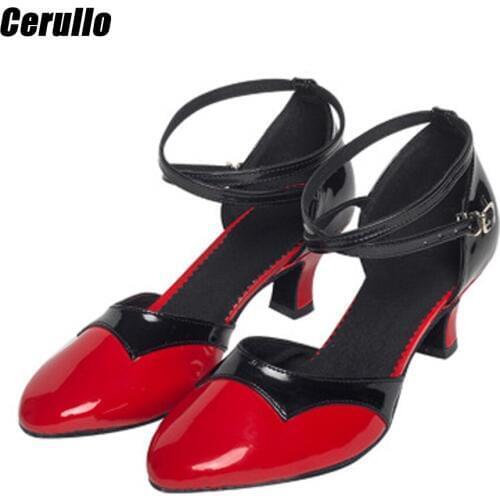 Womens high-heeled modern dance shoes red Latin dancing shoes comfortable breathable dance practice shoes A301