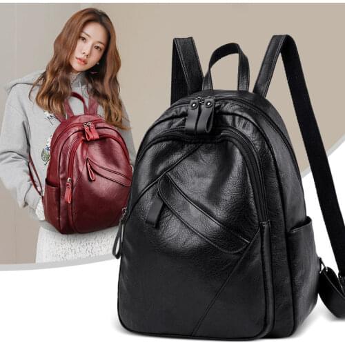 Backpack woman 2021 new wave Korean simple soft leather bag fashion versatile large capacity leisure backpack for women
