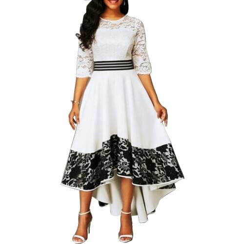 Woman Dress 2021 Spring Elegant Sexy Hollow Out White Lace Long Party Dress Women Casual Plus Size Slim Ball Gown Maxi Dresses