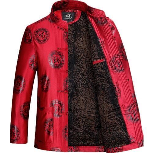 Winter Male Velvet Thicken Long Sleeve Tang Suit Coat Costume with Chinese Elements Warm Martial Art Top Coat