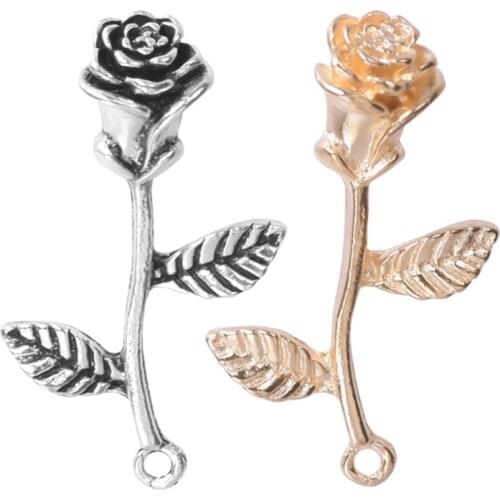 10pcs Tibetan Silver Rose Flower Charms Pendants For Necklace Bracelet Jewelry Making DIY Handmade 23537