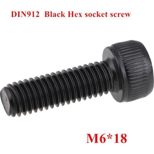 100pcs DIN912 M6*18 grade 12.9 Black Alloy Steel Hexagon Socket Screw Hex Head Cup Screw Screws Bolts