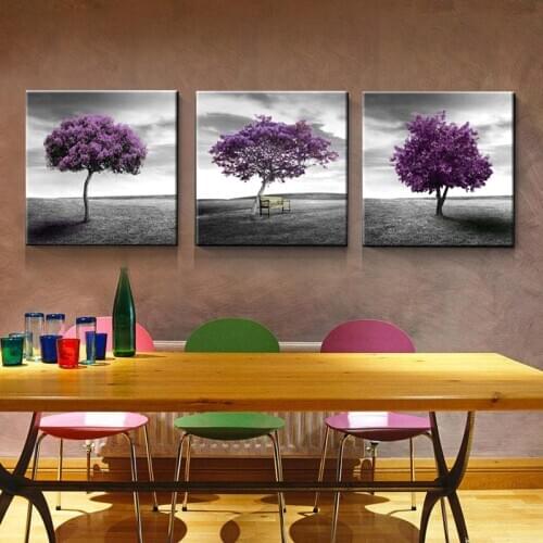 3 Piece Free Shipping Modern Wall Art Home Decoration Purple Tree Large Living Room Oil Painting Pictures on Canvas Prints