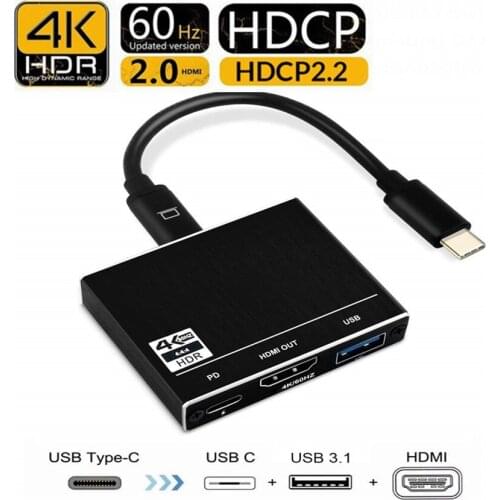 3 in 1 USB C 3.1 Hub Type C to HDMI 2.0 4K 60HZ PD HDCP 2.2 USB 3.0 Digital Multiport Converter Adapter For Macbook Pro Samsung