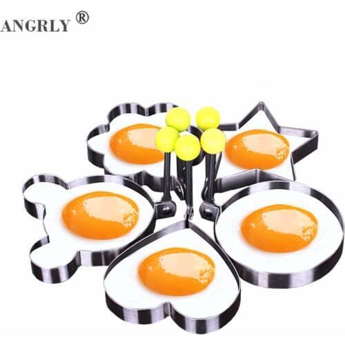 5pcs/set Thicker Stainless Steel Form For Frying Eggs Tools Breakfast Omelette Mold Device Pancake Ring Egg Shaped Kitchen Tool
